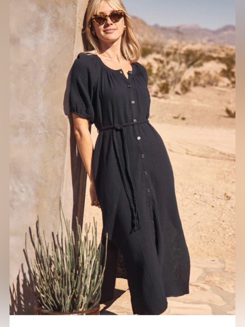 NWT MARINE LAYER Black Erin Maxi Shirt Dress S